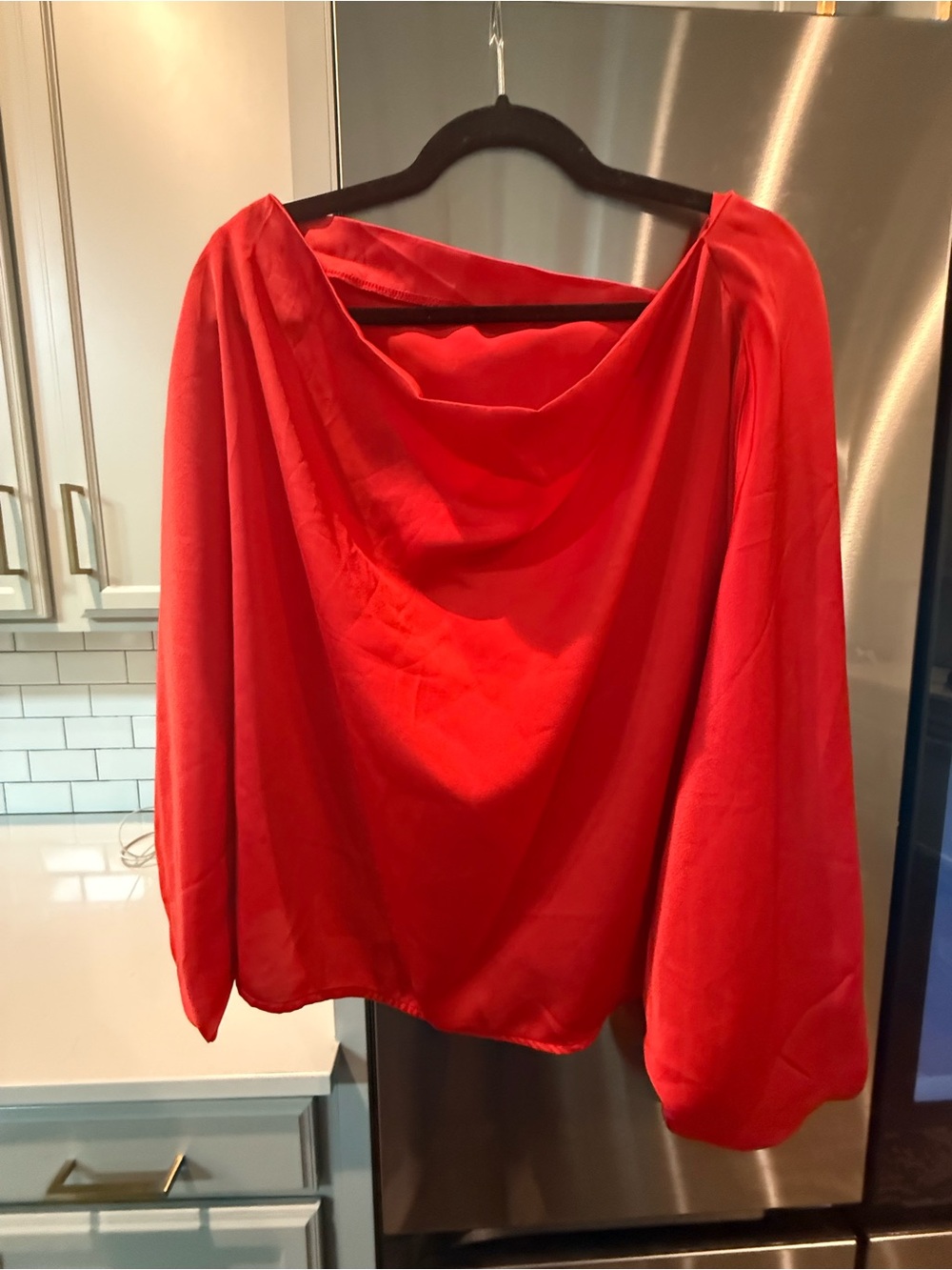 Aritzia Red Draped Satin Blouse